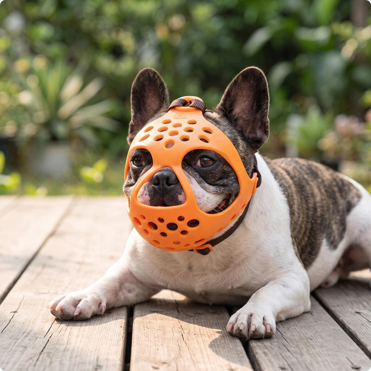 Dog Whistle Protection Compatible Muzzle for Bulldog Short Snout L Orange