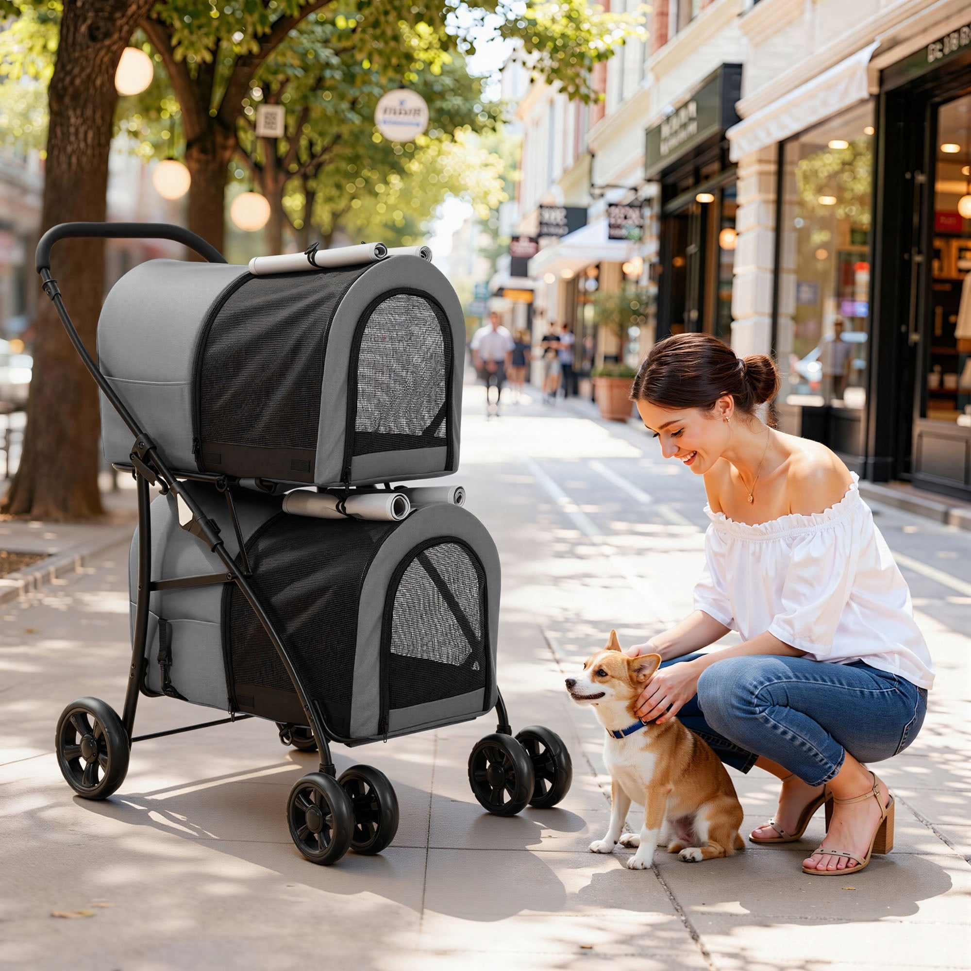 Dog and Cat Stroller, max 15kg, Foldable, Mesh Window, 82x53x98cm, Grey Manufacturer code FTPLOC-0038-E-AL