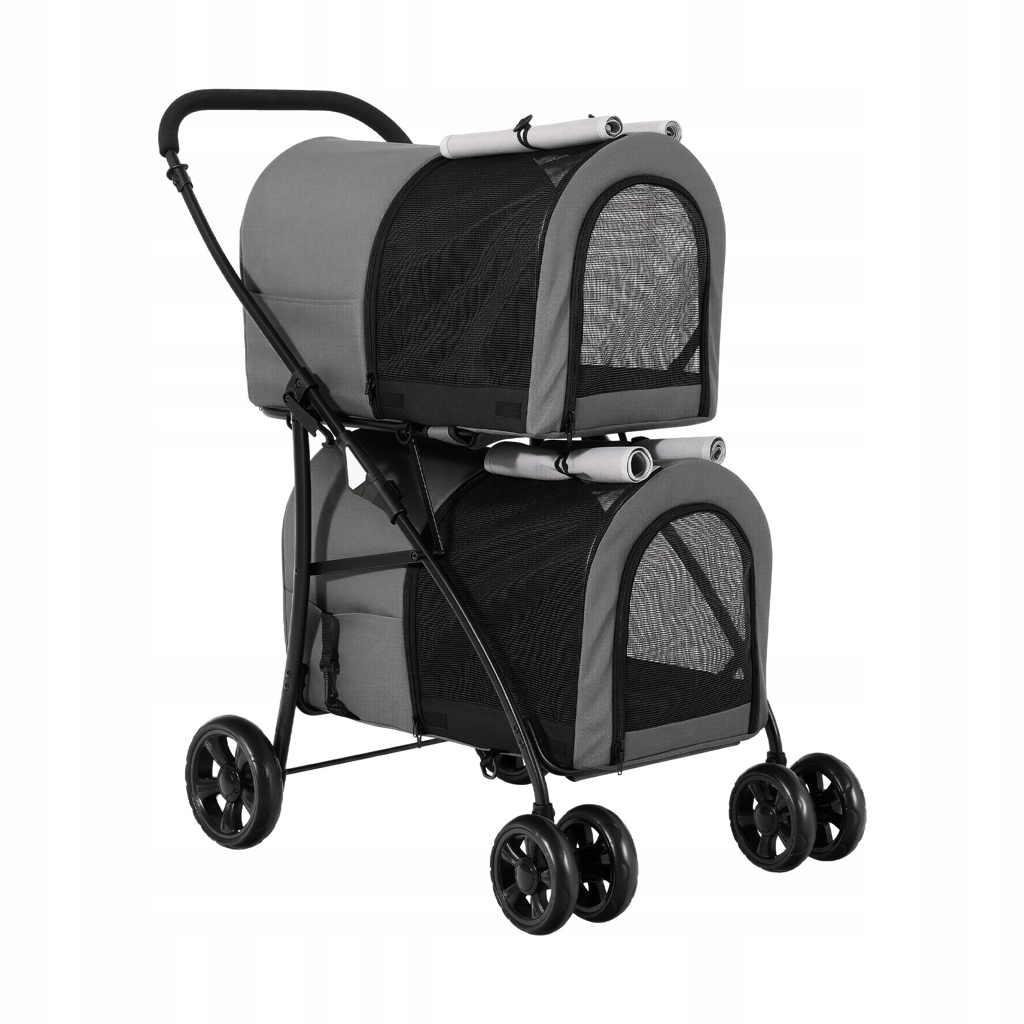 Dog and Cat Stroller, max 15kg, Foldable, Mesh Window, 82x53x98cm, Grey