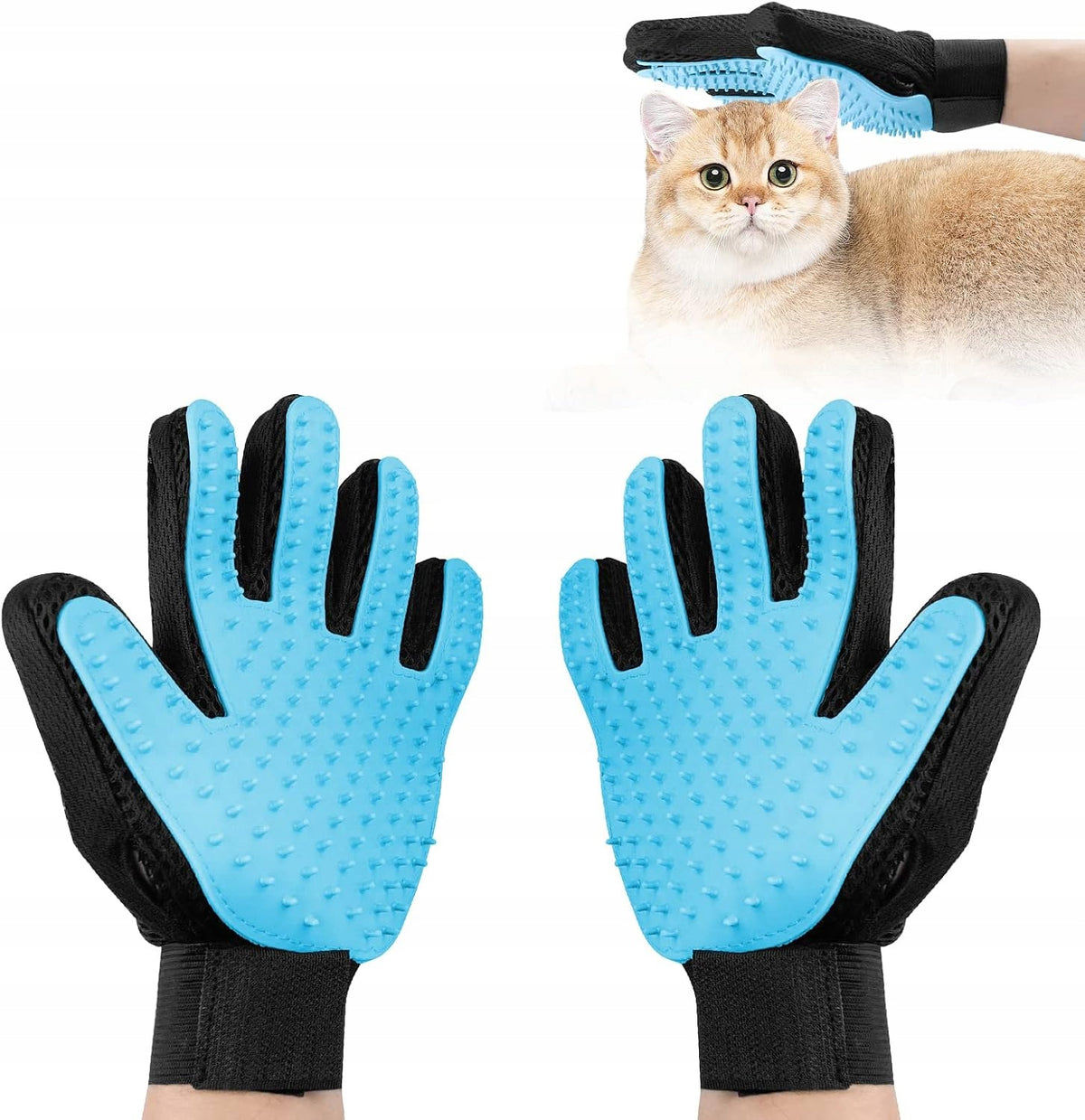 Dog and cat grooming glove with rubber studs blue