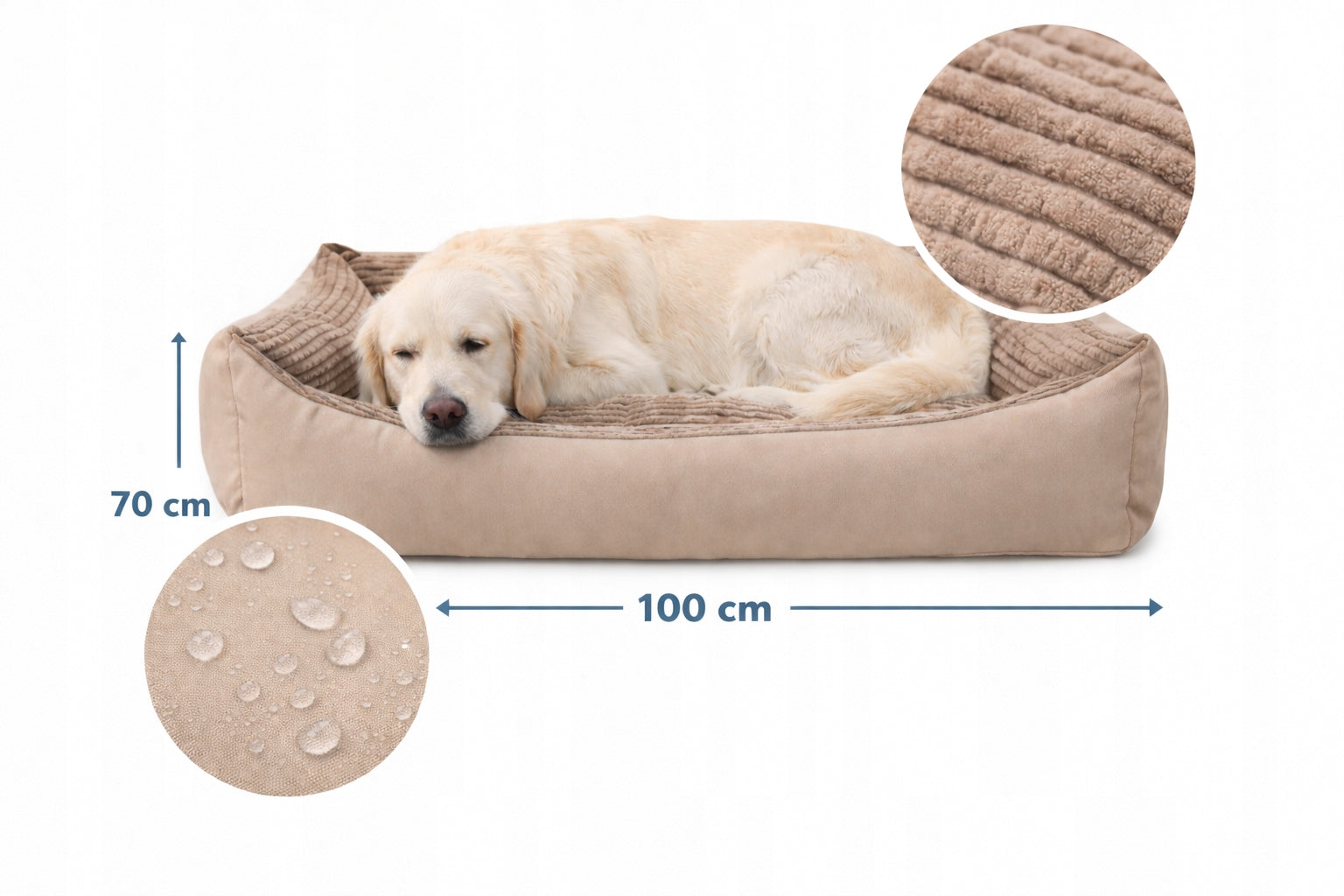 Dog bed large couch playpen 100x70 - CORDUROY BEIGE Model Legowisko posłanie baranek ciepłe dla psa
