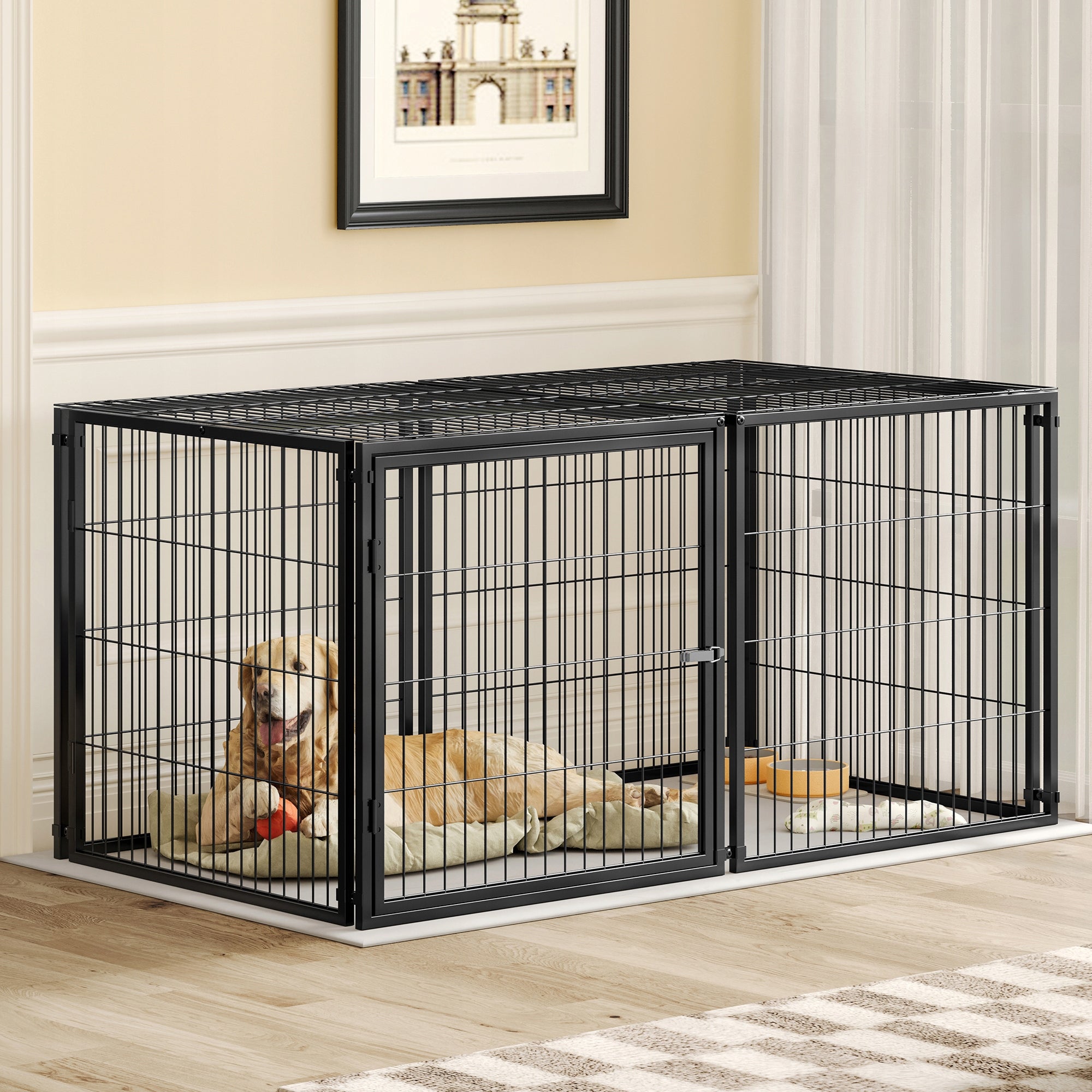 Dog box 160x80x80 cm, flexible dog cage with safety lid including PVC cover