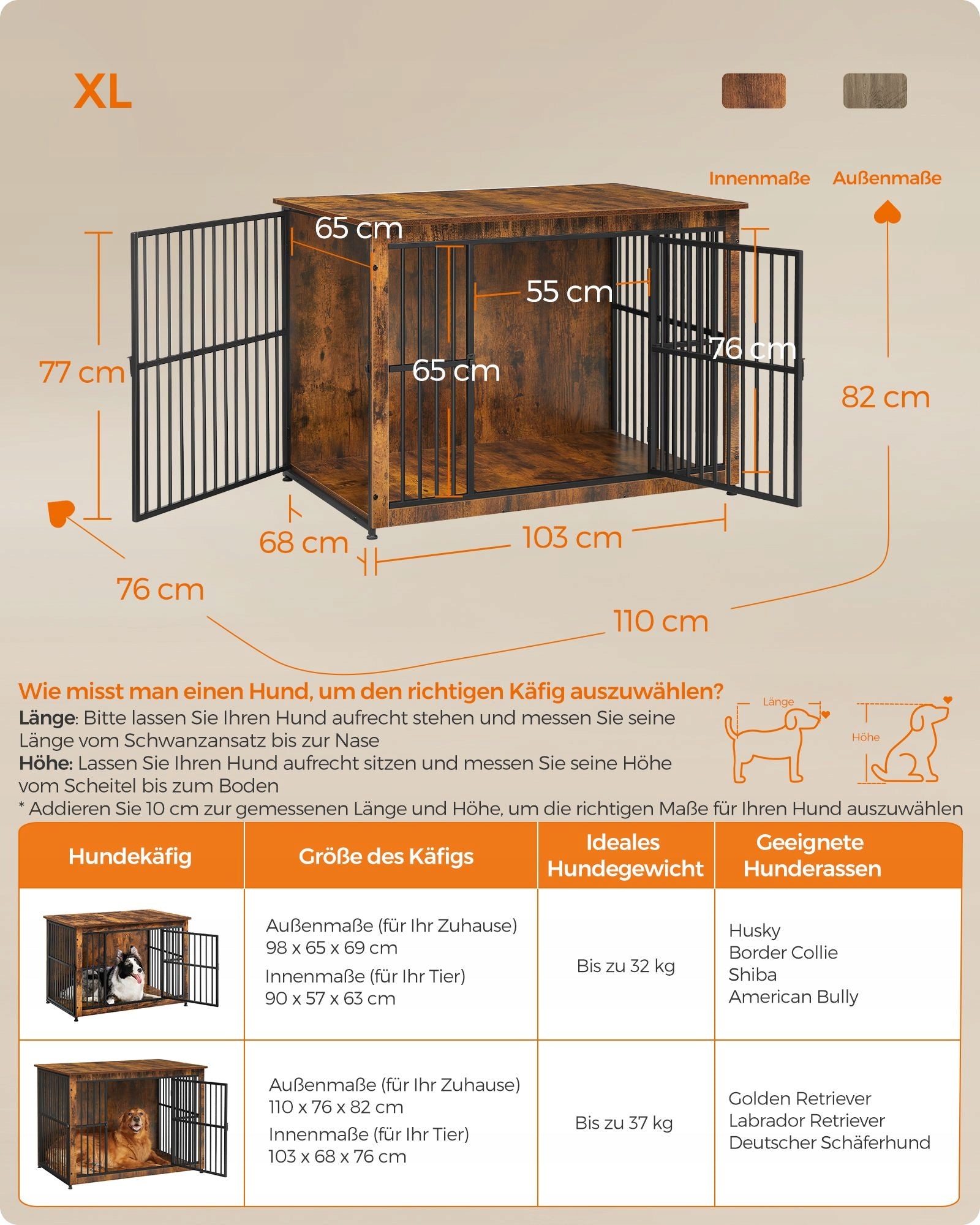Dog cage 110x76x82 cm brown Kind cage