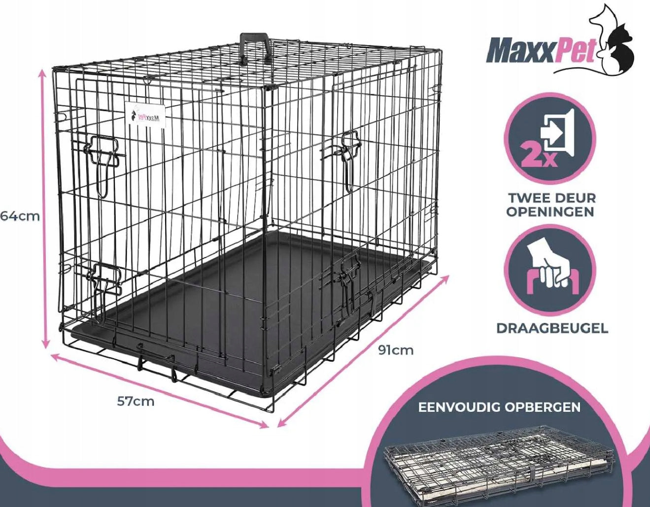 Dog cage 91x57x64 cm metal 2 doors folding transporter+Blanket Brand MAXXPET