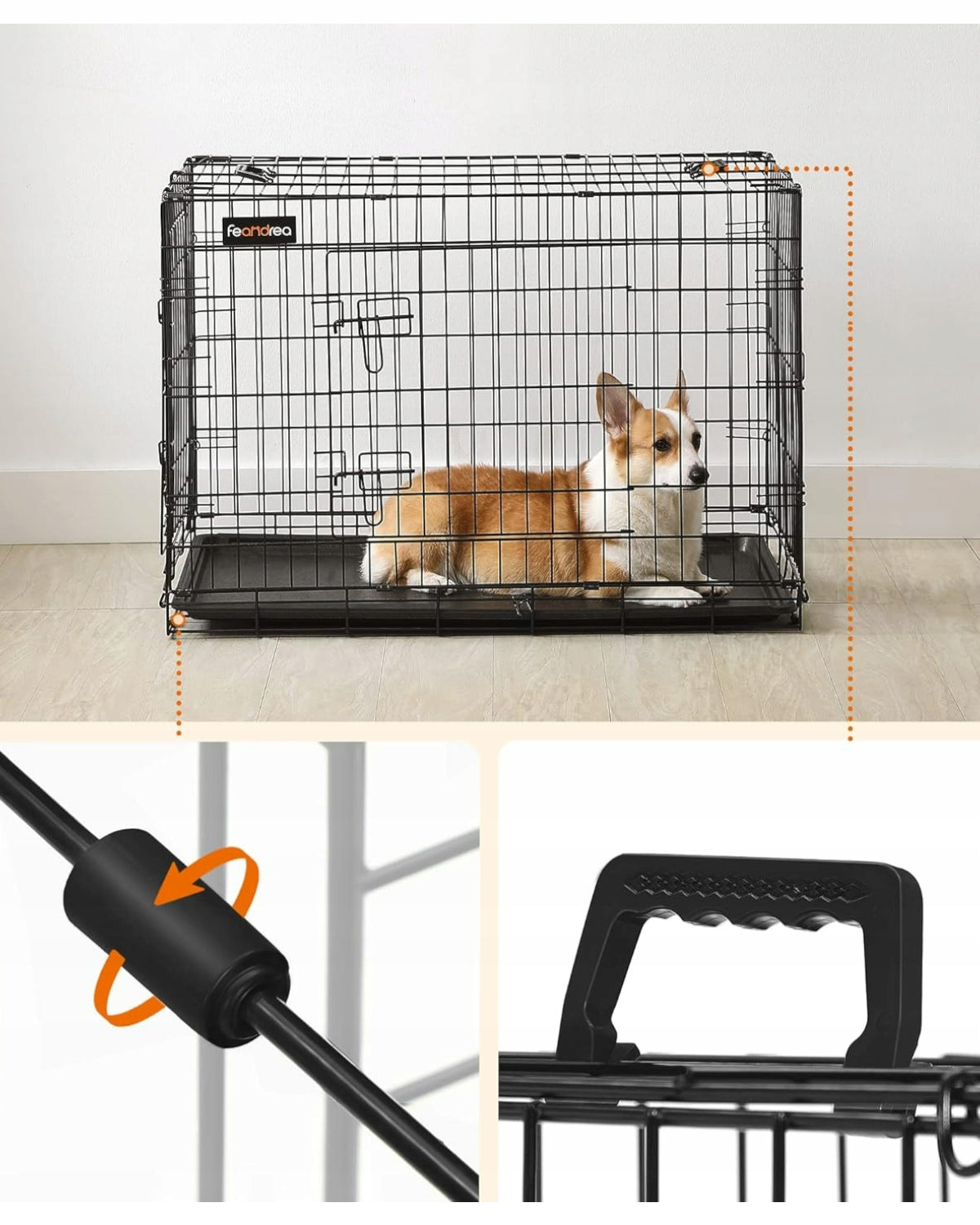 Dog cage FEANDREA M/L folding metal 57,5x92,5x64cm transporter Kind cage