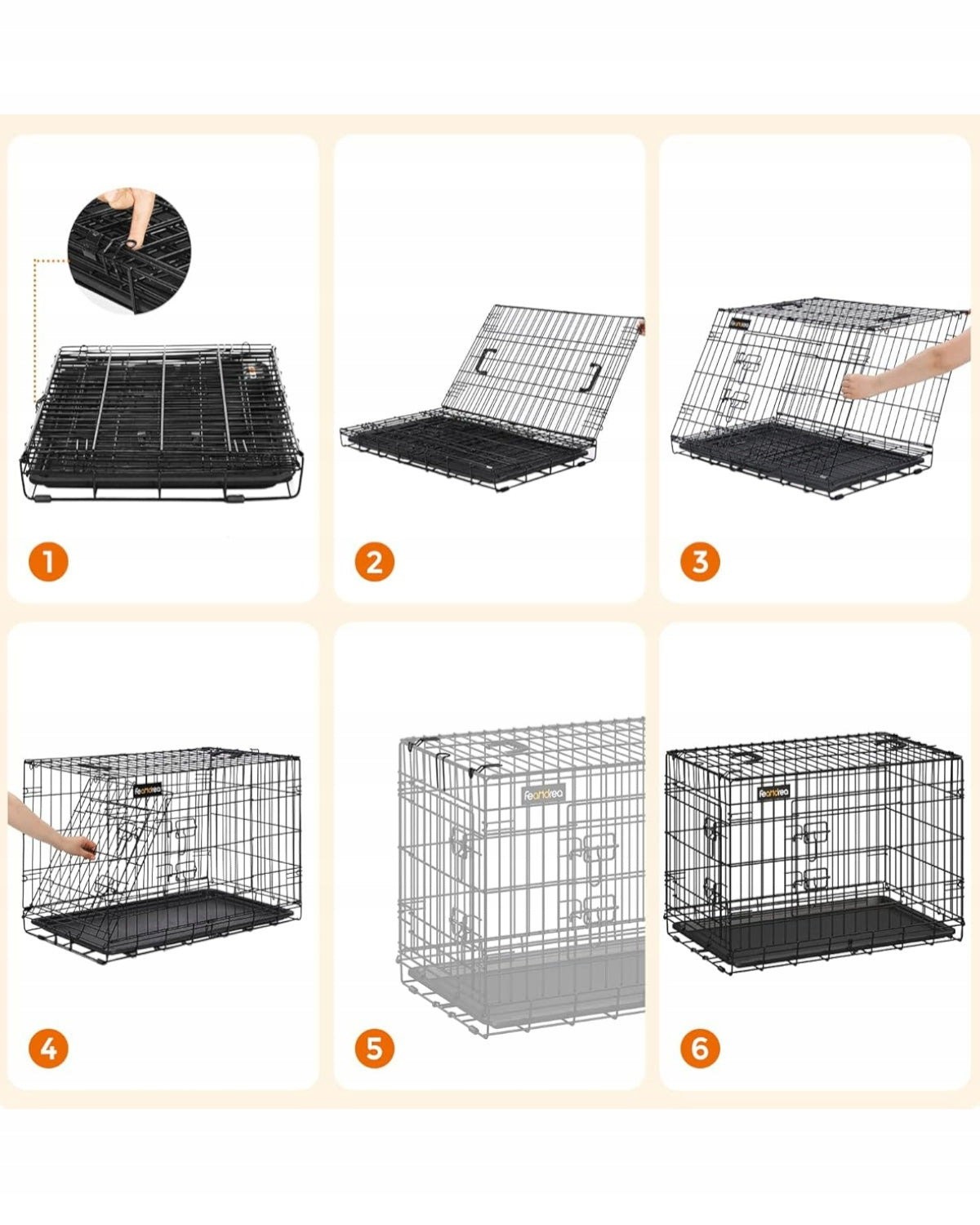 Dog cage FEANDREA M/L folding metal 57,5x92,5x64cm transporter Trade name PETS