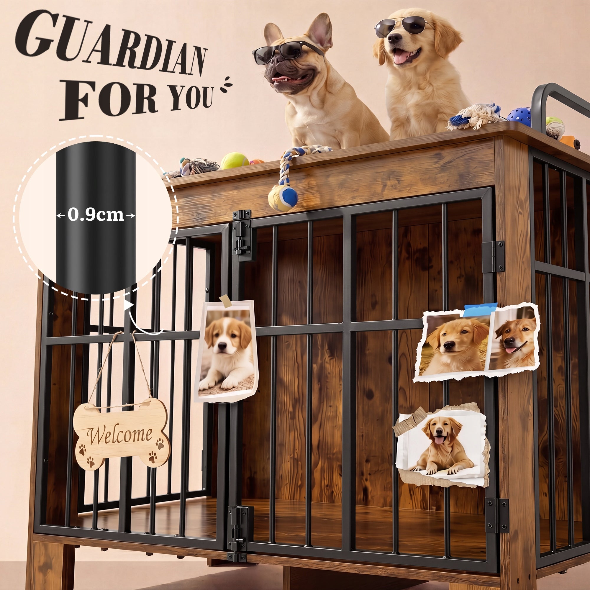 Dog cage, Lockable, Household, with entrance, Kennel Cage,100x60x75cm, Oak Length 100 cm