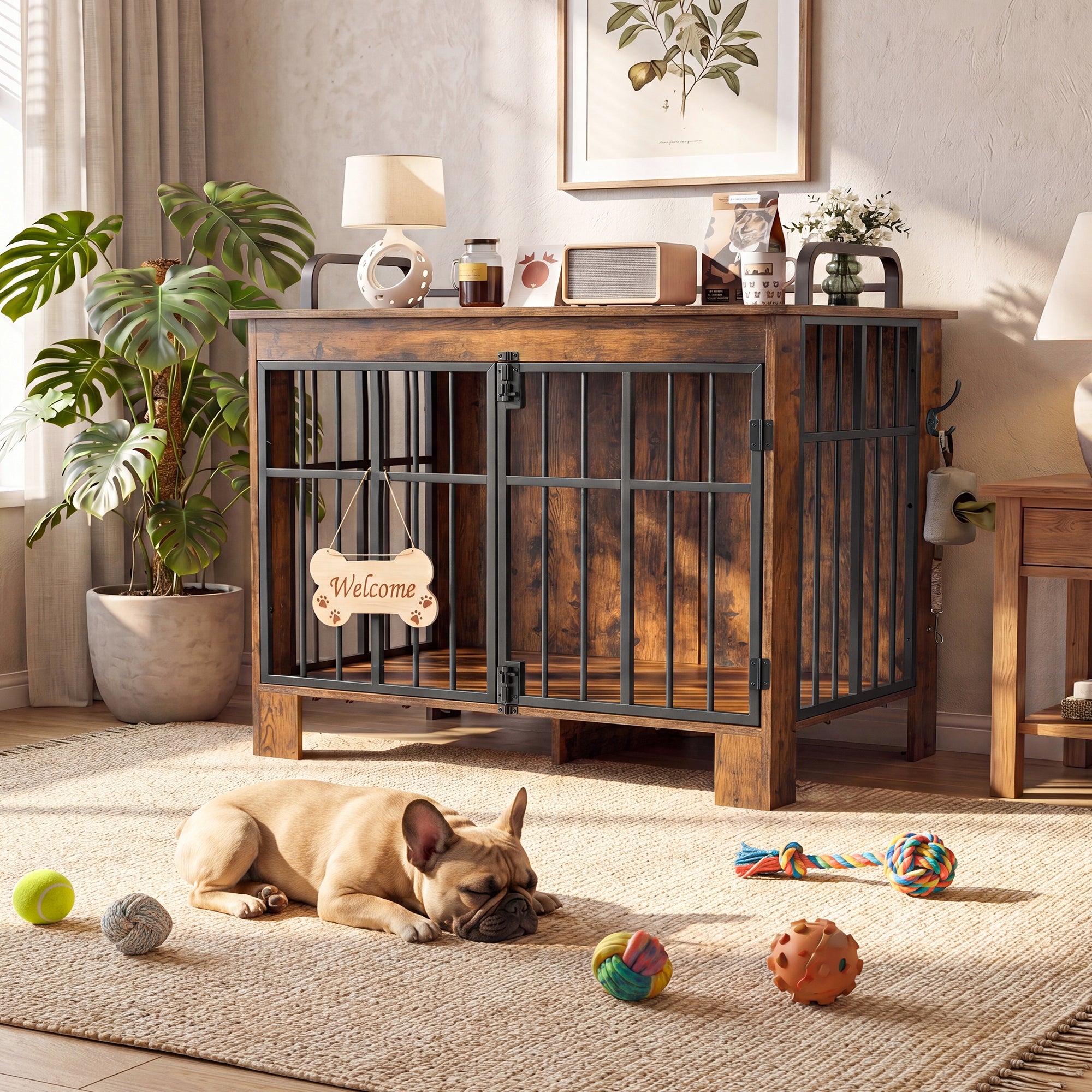 Dog cage, Lockable, Household, with entrance, Kennel Cage,100x60x75cm, Oak Packaging status original