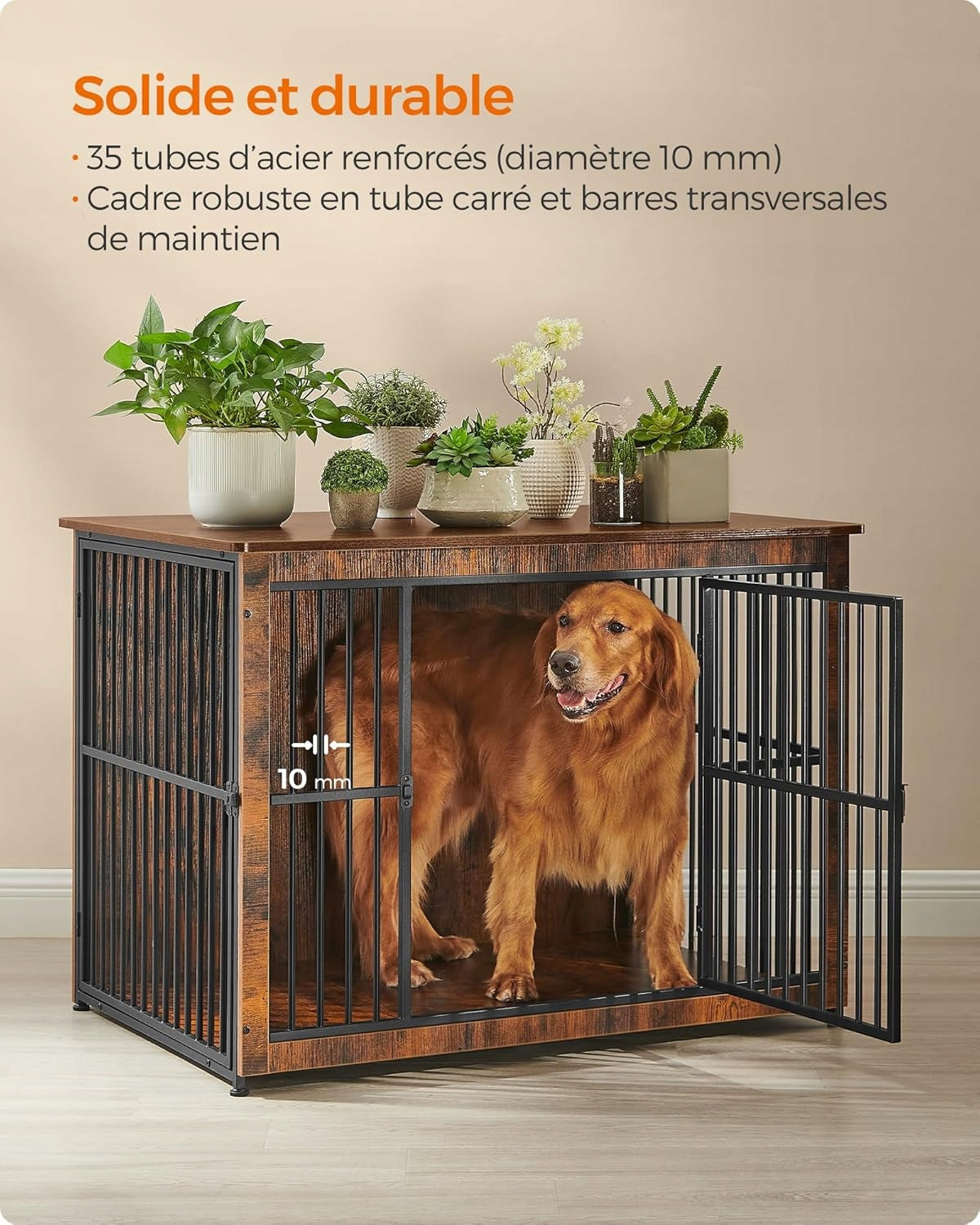 Dog cage side table up to 37 kg with 2 doors 110 x 76 x 82 vintage Brand Songmics