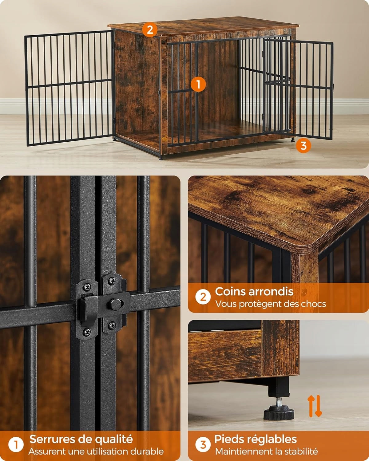 Dog cage side table up to 37 kg with 2 doors 110 x 76 x 82 vintage Product width 68 cm
