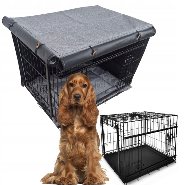 Dog cage with bed and cover set 3el SLIDE playpen 91x61x 69cm