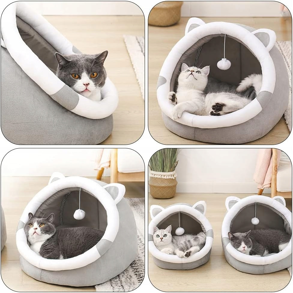 Dog cat bed cottage booth plush soft with pillow and toy Kind cat house