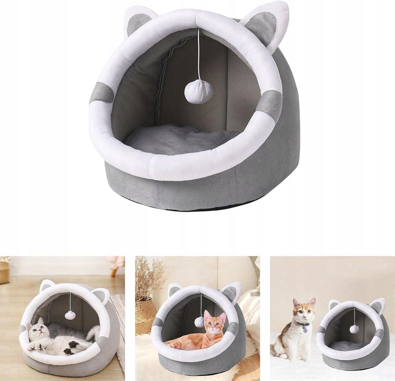 Dog cat bed cottage booth plush soft with pillow and toy Product width 44 cm