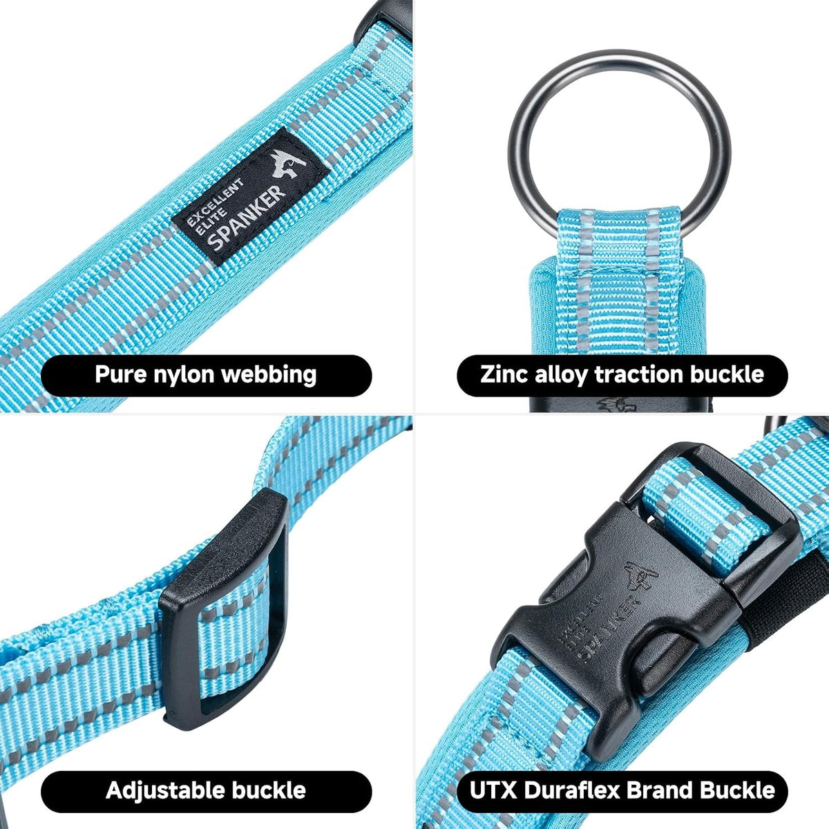 Dog collar L nylon reflective adjustable 50,8 - 61 cm light blue Packaging status original