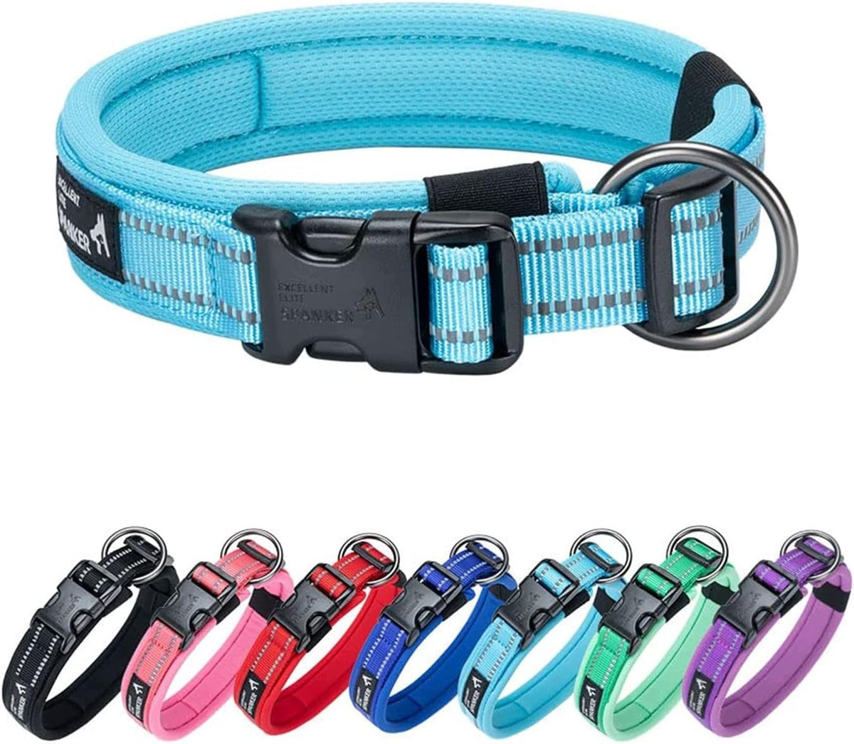 Dog collar L nylon reflective adjustable 50,8 - 61 cm light blue