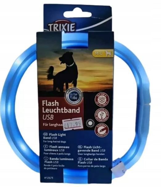 Dog collar LED Trixie USB blue size M-L 50 cm
