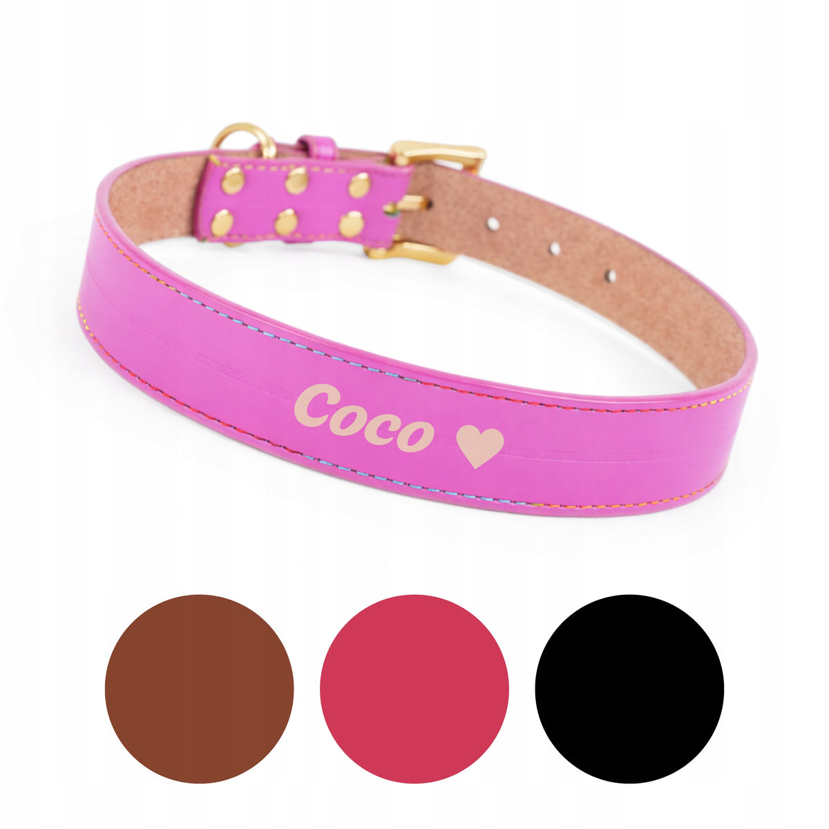 Dog collar STRONG adjustable leather with ENGRAVING different colors - S