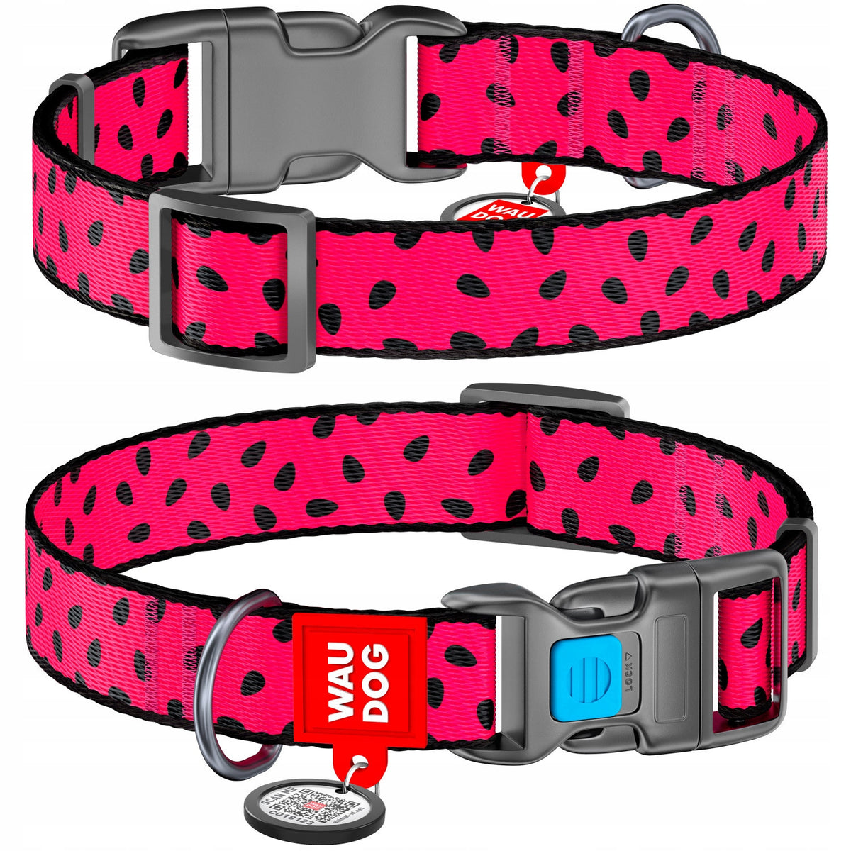 Dog collar, Watermelon drawing, size L, 33-49 cm, 25 mm