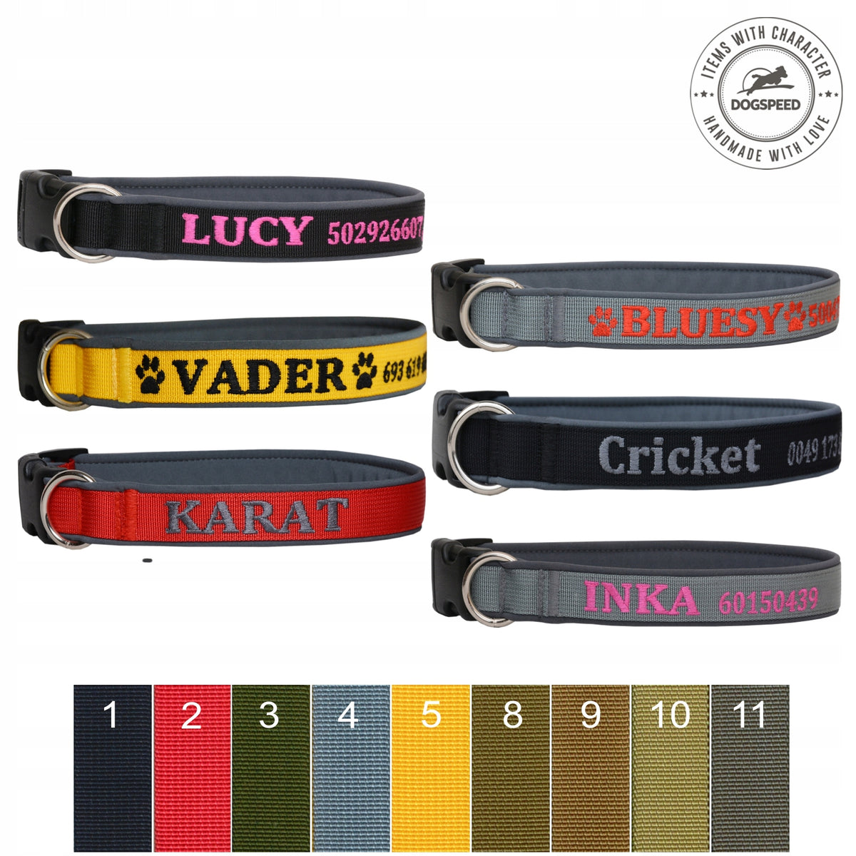 Dog collar, address card, width 2,5 cm. Range 38-46 cm. Grey lining!