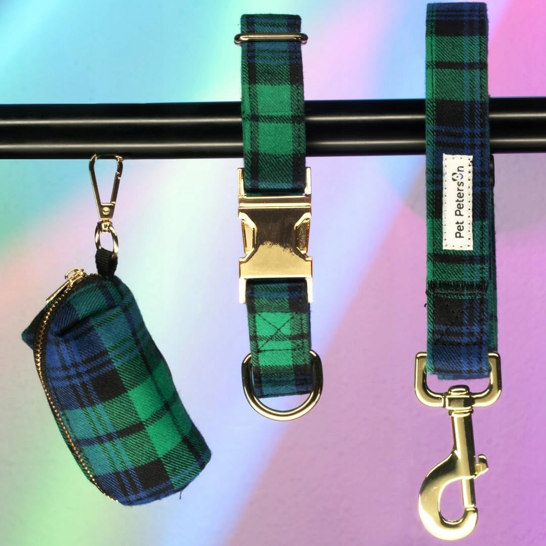 Dog collar and leash set, 3 checkered elements r. L Maximum leash length 153 m