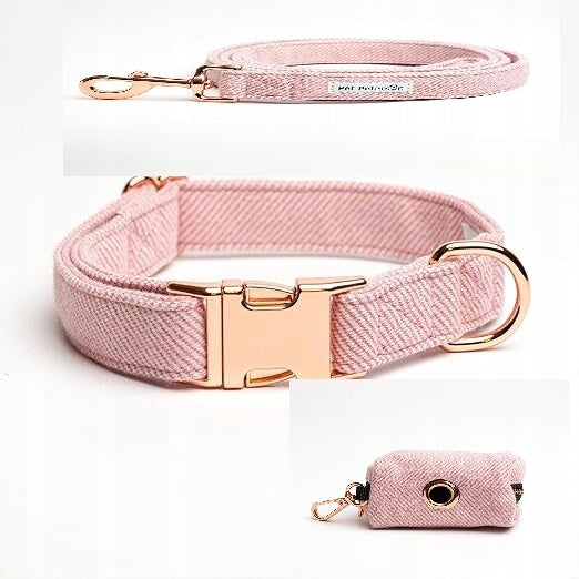 Dog collar and leash set, 3 elements pink r. L