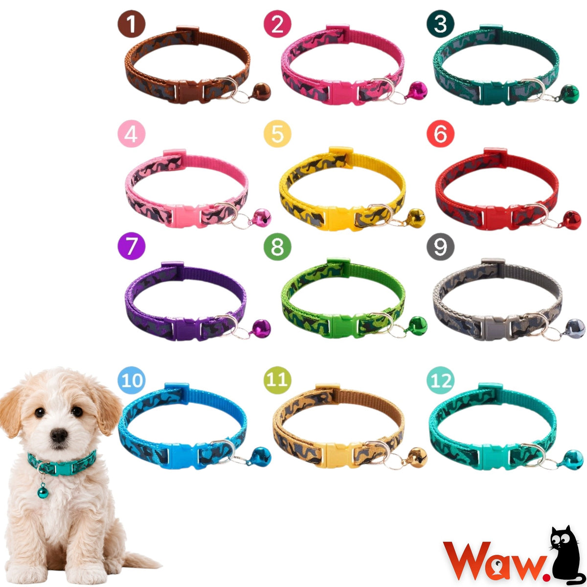 Dog collar camo 19-32cm bell camouflage adjustable 1pcs
