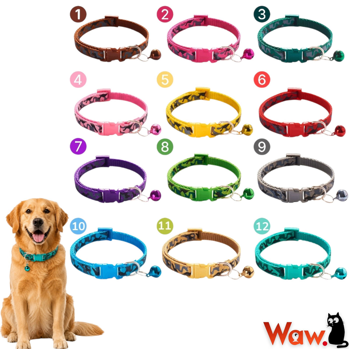 Dog collar camo 25-40cm bell camouflage adjustable 1pcs