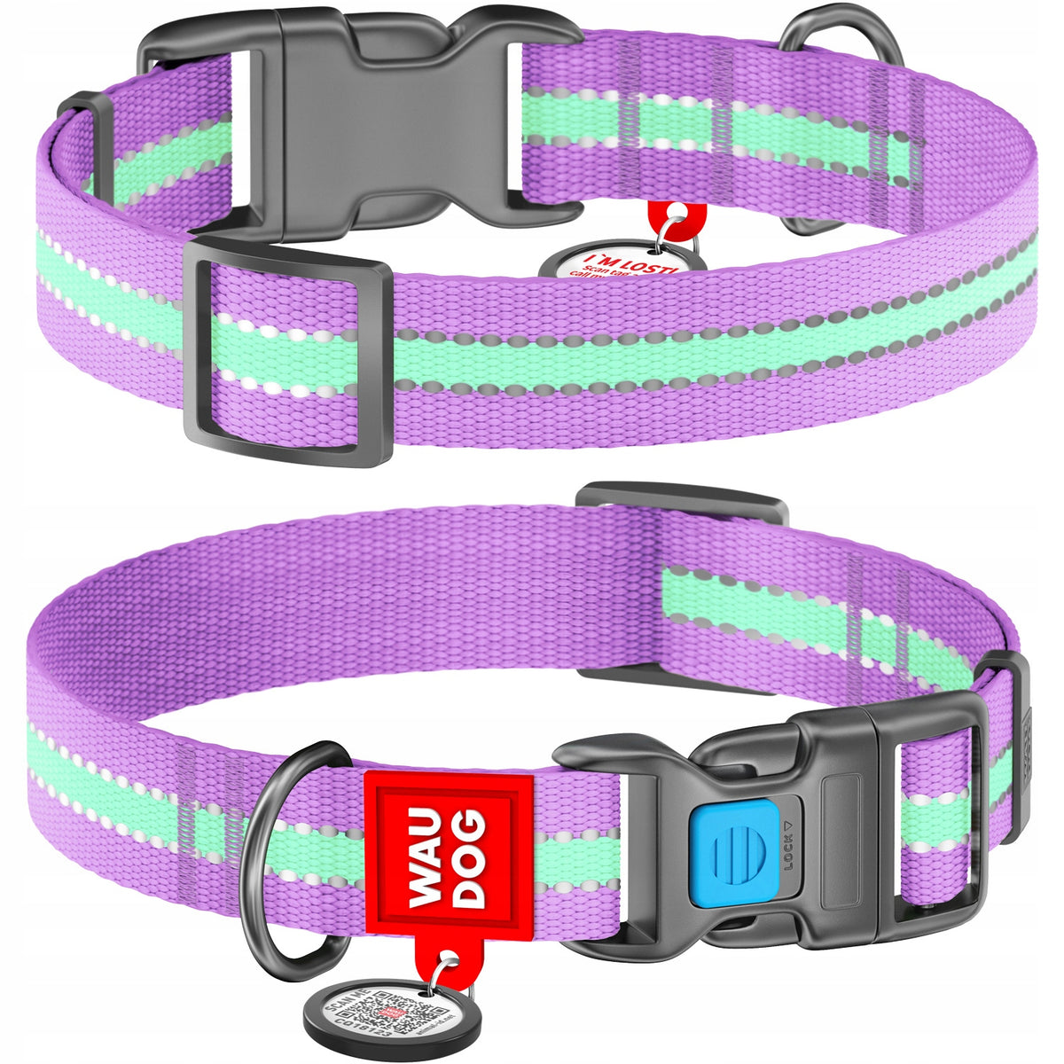 Dog collar lights up, reflective, size M