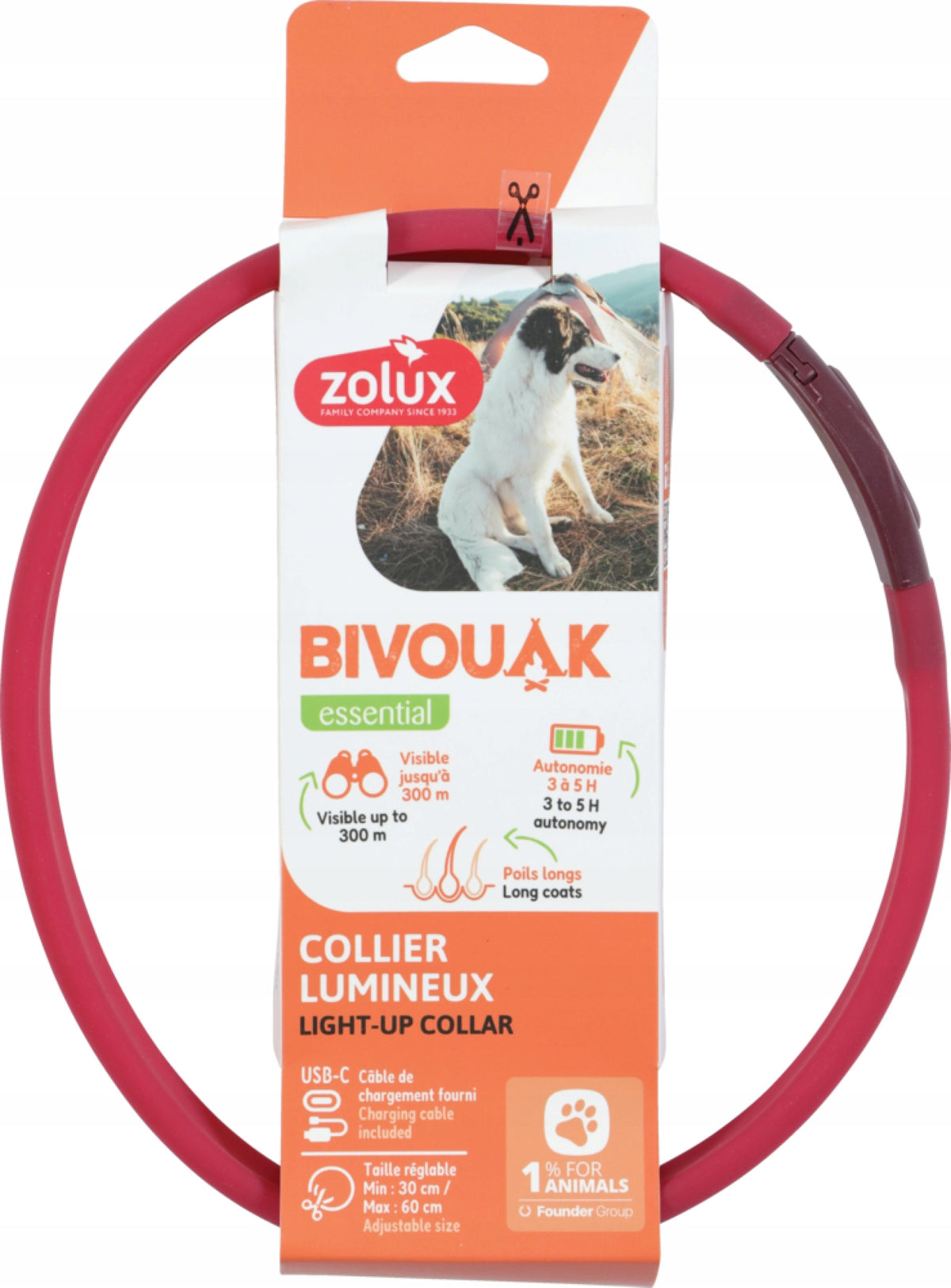 Dog collar silicone glowing Zolux r. L/XL