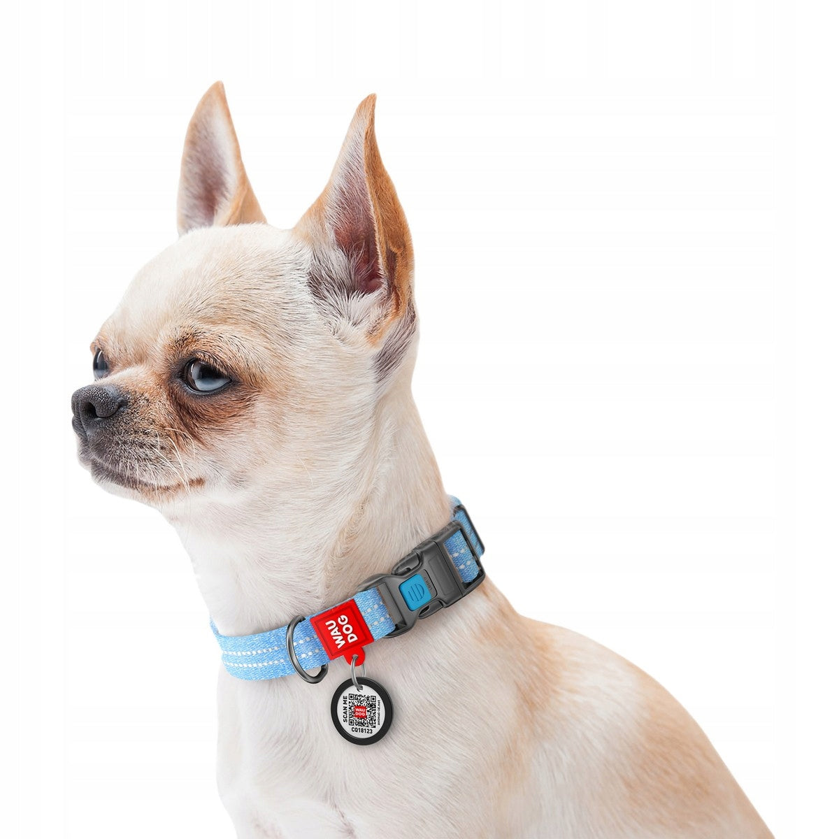 Dog collar with QR code, cotton, blue, size M, 28-40 cm 20 mm Manufacturer code 02882