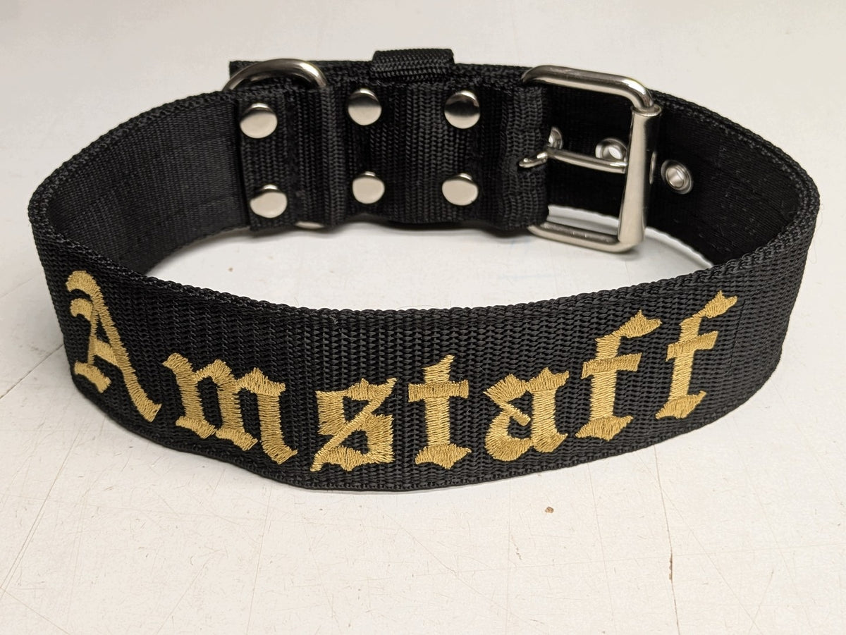 Dog collar with embroidery Amstaff width 5cm size. S/55cm
