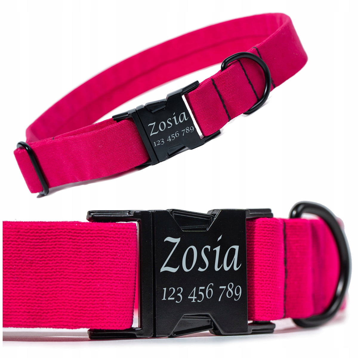 Dog collar with name and phone number PERSONALIZED size L Pink
