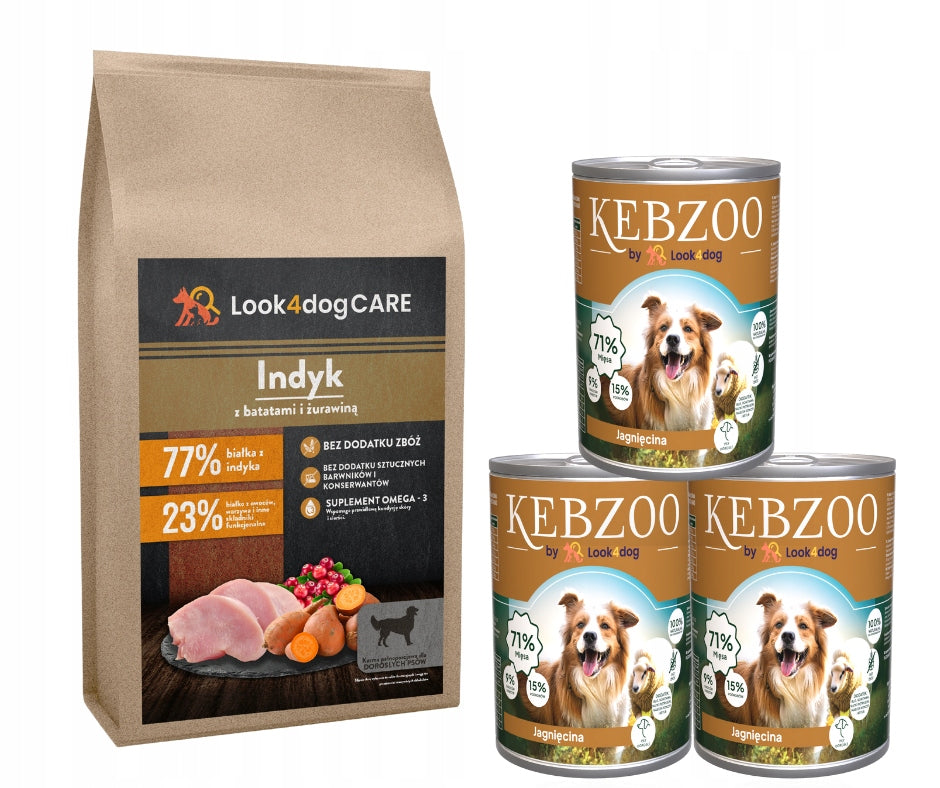 Dog food Look4dog CARE Turkey 6kg + KEBZOO Lamb 3x400g