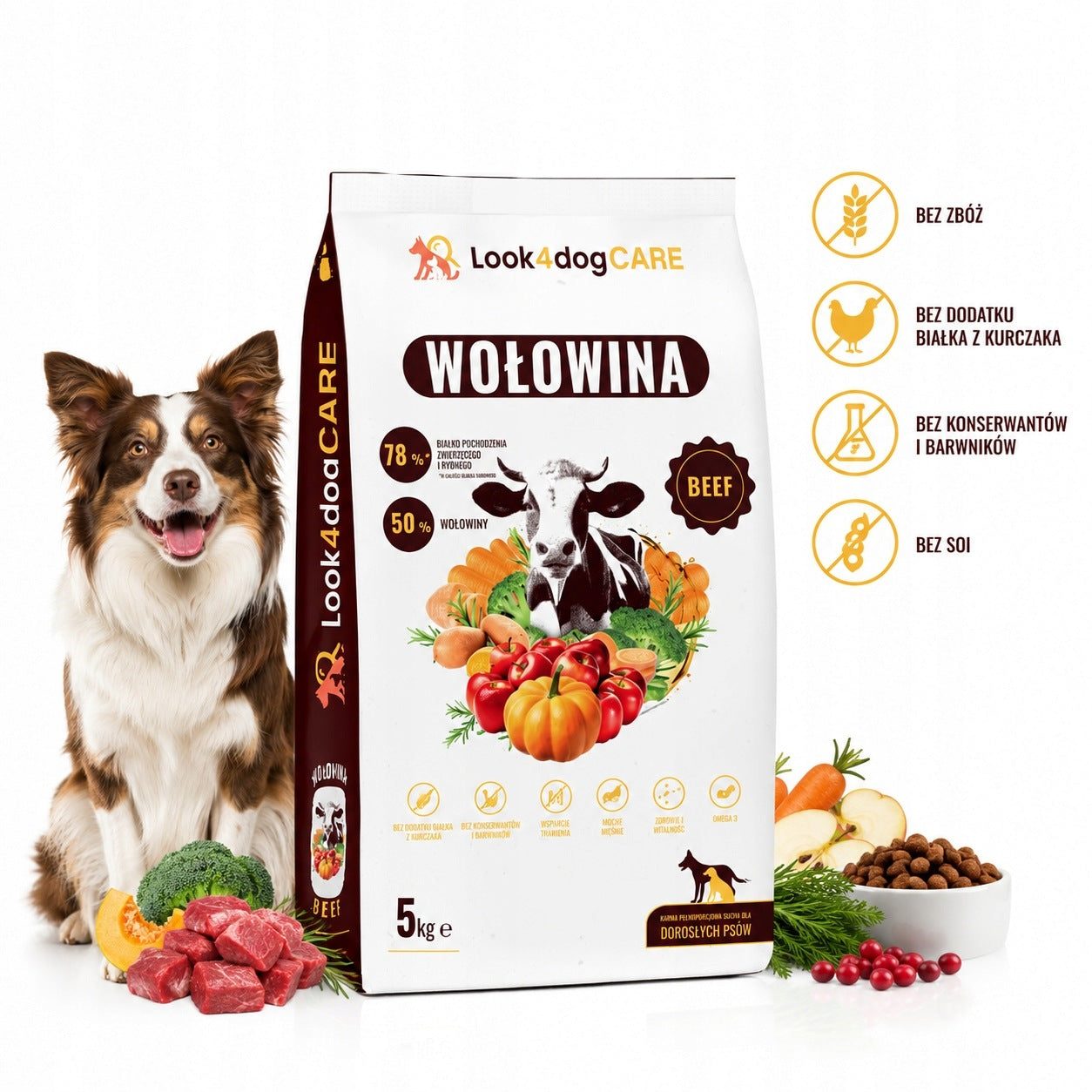 Dog food Look4dog CARE beef super taste without poultry cereals 5 kg Packaging status original