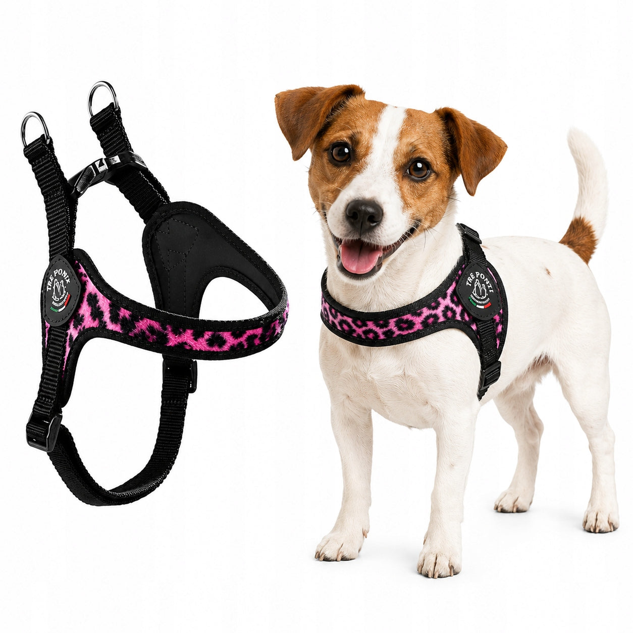 Dog harness Jack Russell 43-58cm TRE PONTI Leopard pink size. 2,5
