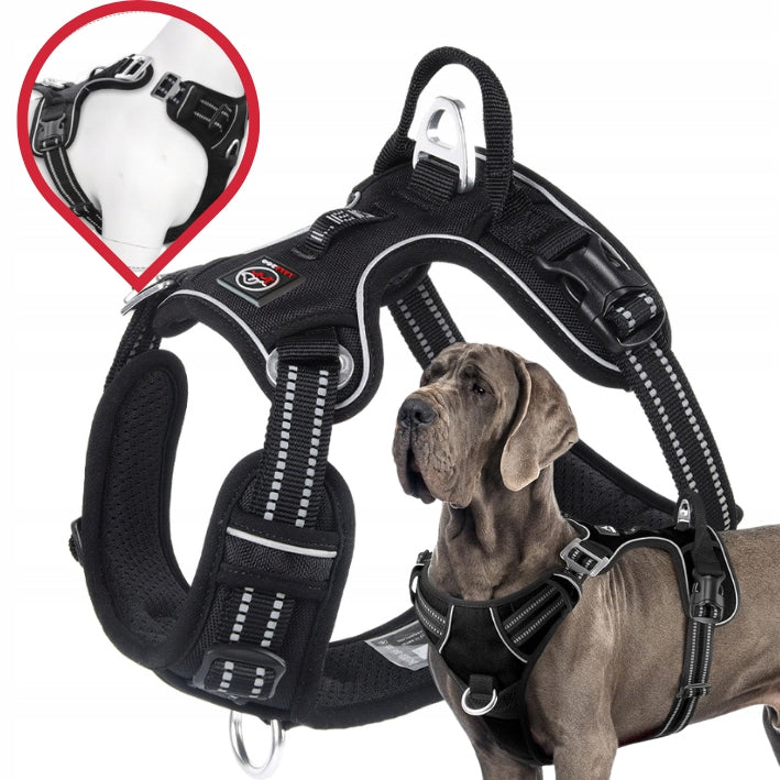 Dog harness MONTANA guard STRONG solid PREMIUM Lalazoo black XL