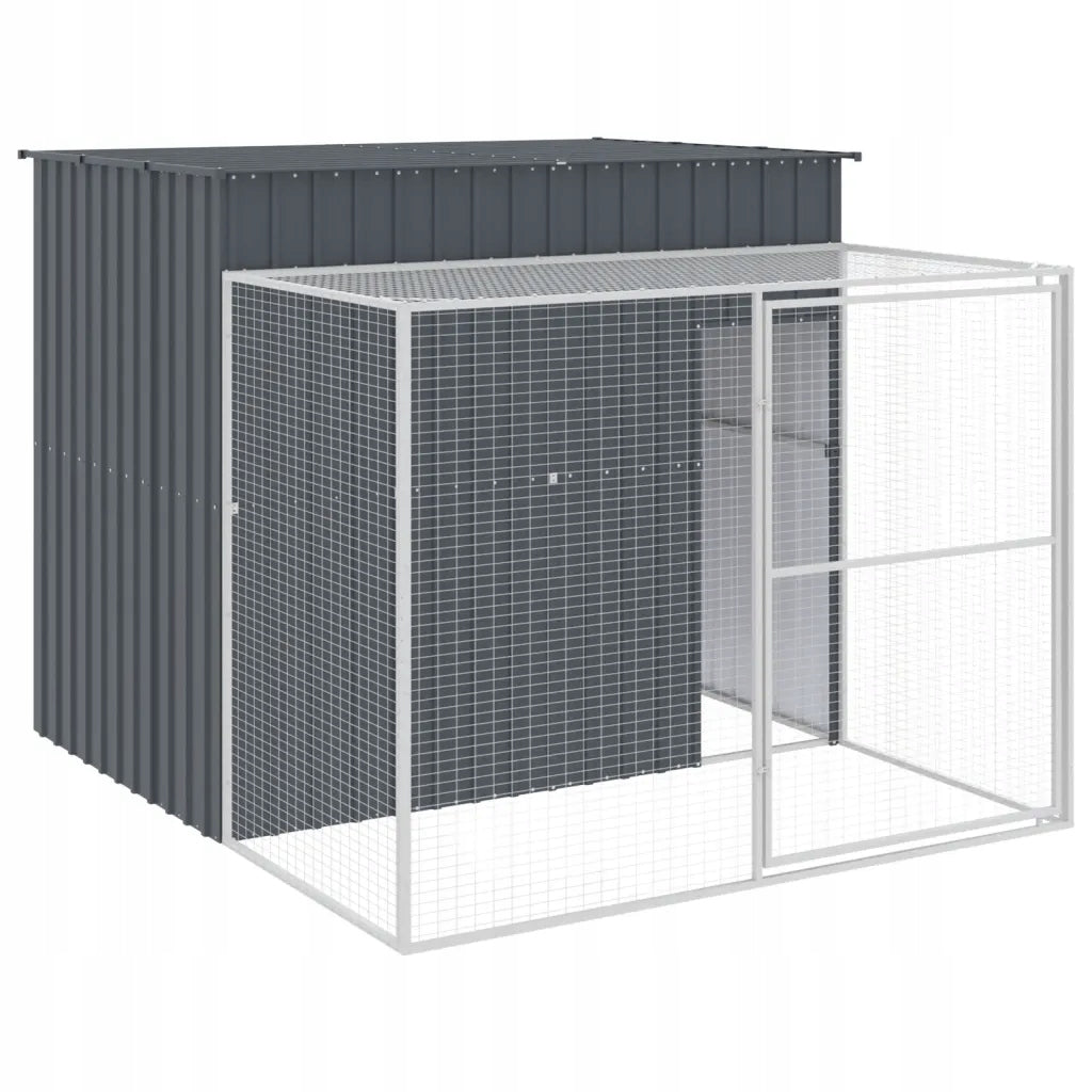 Dog kennel, with enclosure, anthracite, 214x253x181 cm, steel