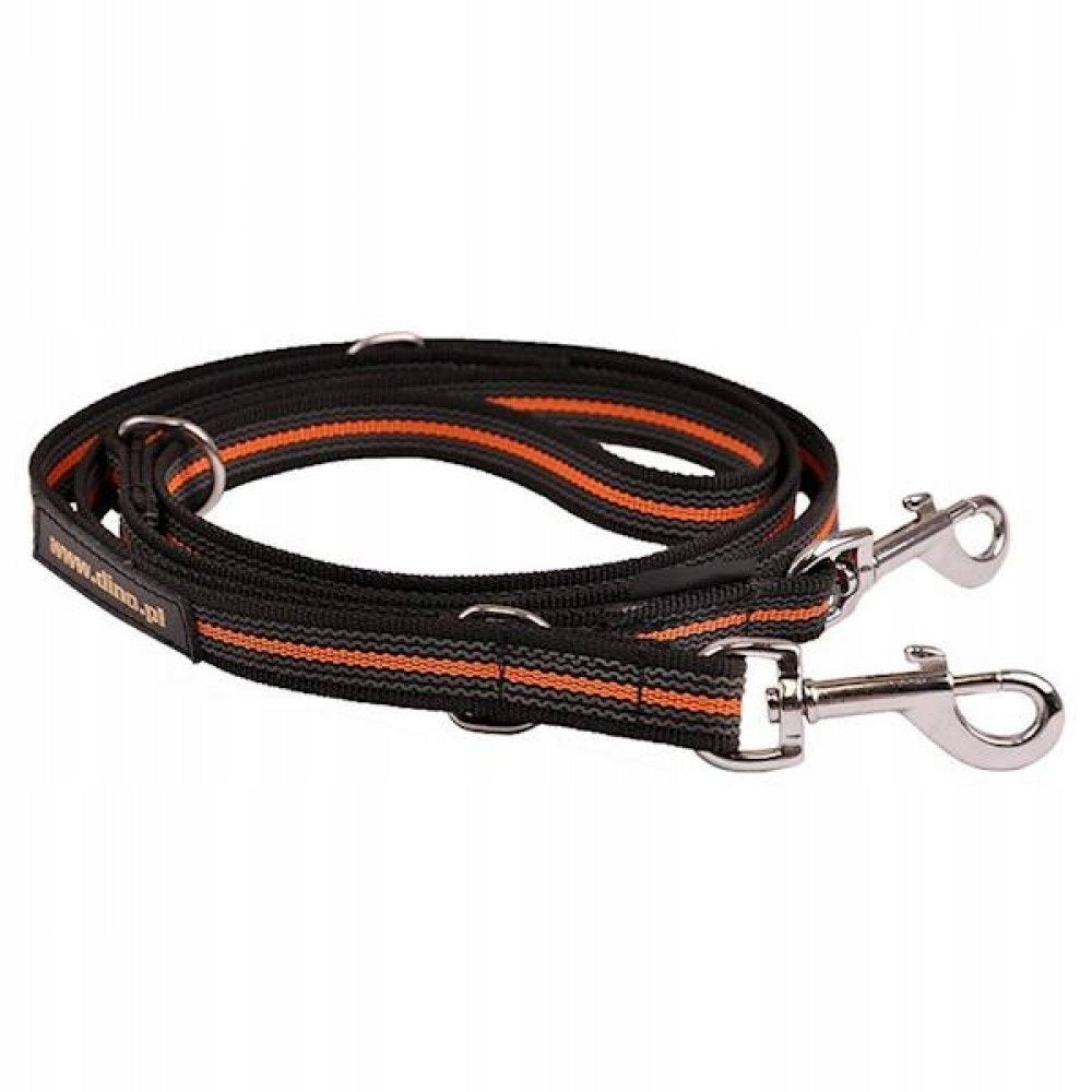 Dog leash Dino RUBBERIZED clip-on black orange 210cm