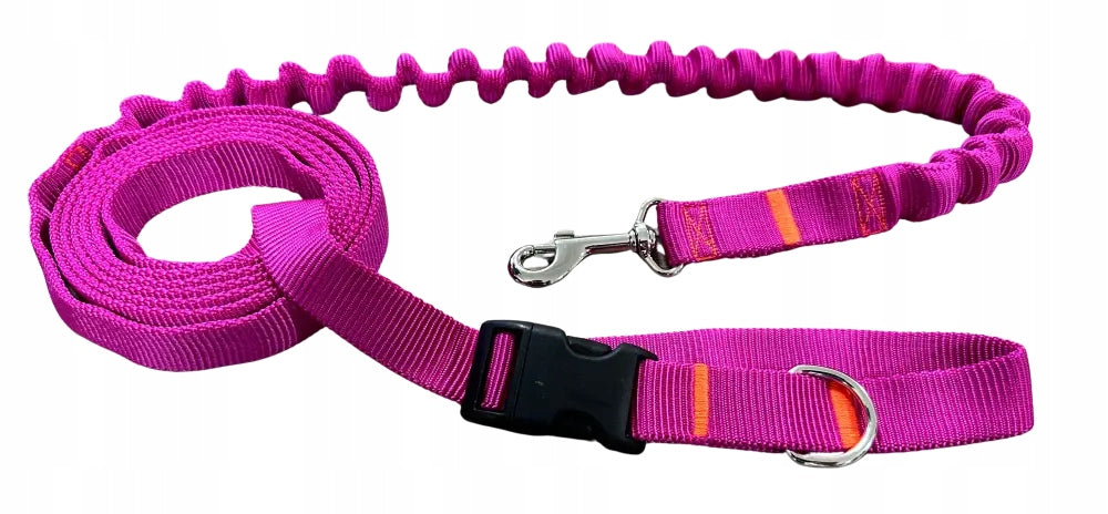 Dog leash SHOCK ABSORBER HandsFree FUCHSIA Long Running 380cm Product PL Packaging status original