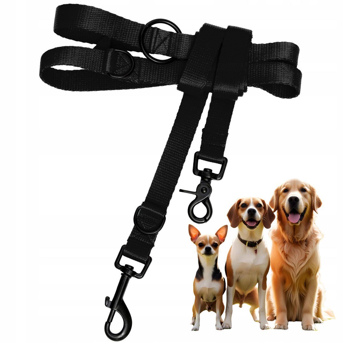 Dog leash strong training tape clip-on adjustable black 5m