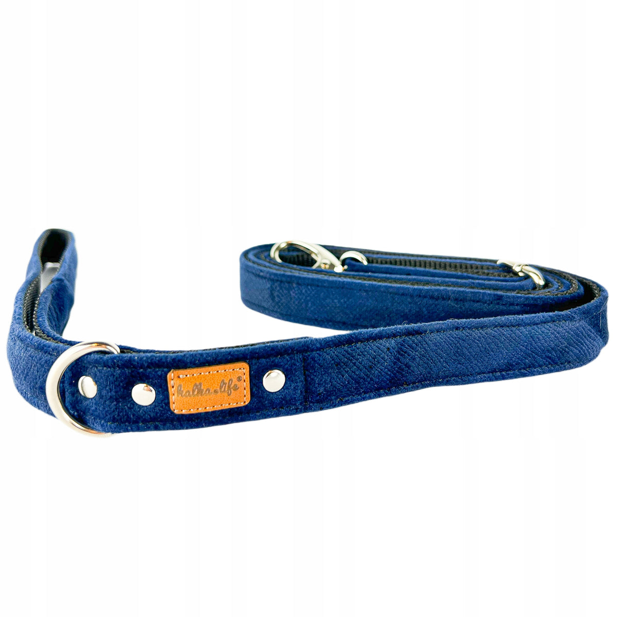 Dog leash, velour, double layer - Navy blue, 2,5cm / 120-200cm