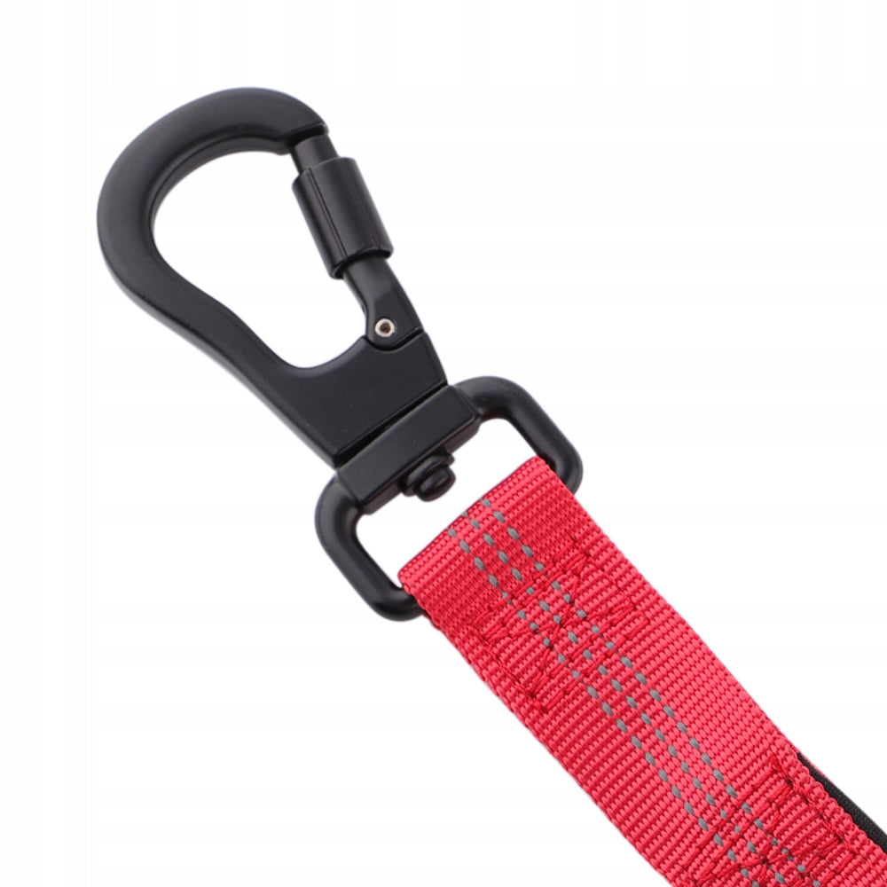 Dog leash with shock absorber red strong bungee HUGGY DOGGY Alpha L Trade name Smycz dla psa z amortyzatorem czerwona mocna bungee HUGGY DOGGY Alpha L z podwójnym uchwytem solidna