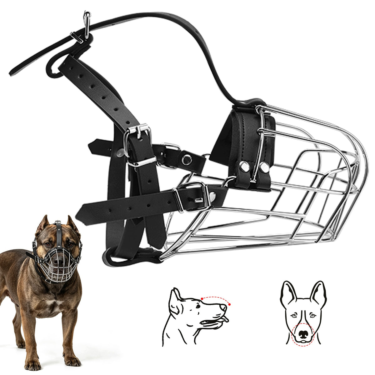 Dog muzzle Adjustable Steel 2 Strips With Food Drinking Capability