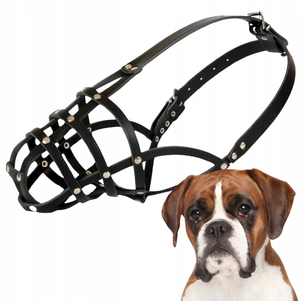 Dog muzzle, DINGO LEATHER RIVETED NO. 15 (circumference 26cm) BOXER SMALL