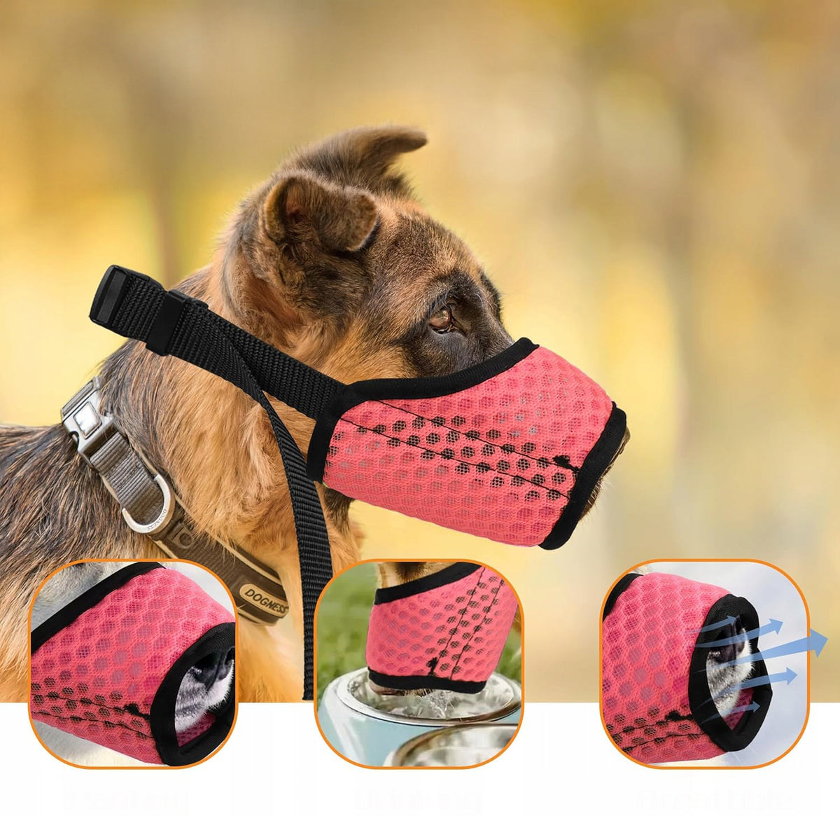 Dog muzzle breathable, adjustable, with mesh size L pink Manufacturer code Miękki Kaganiec Dla Psa L Róż