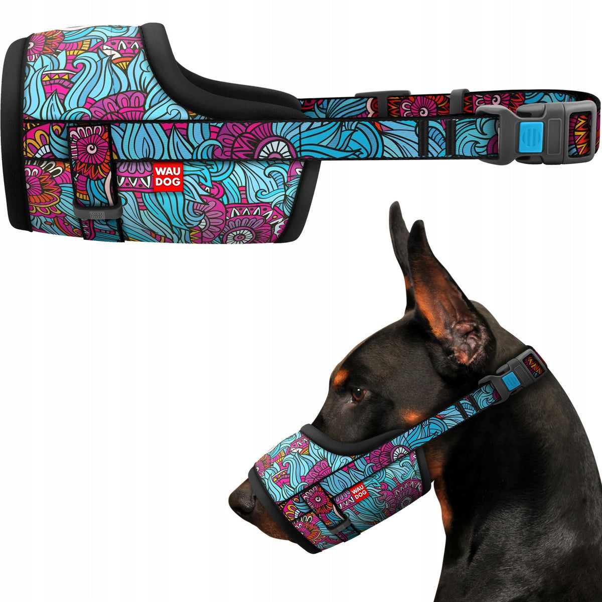 Dog muzzle, drawing Summer, comfortable, bright, size L, 25-34 cm