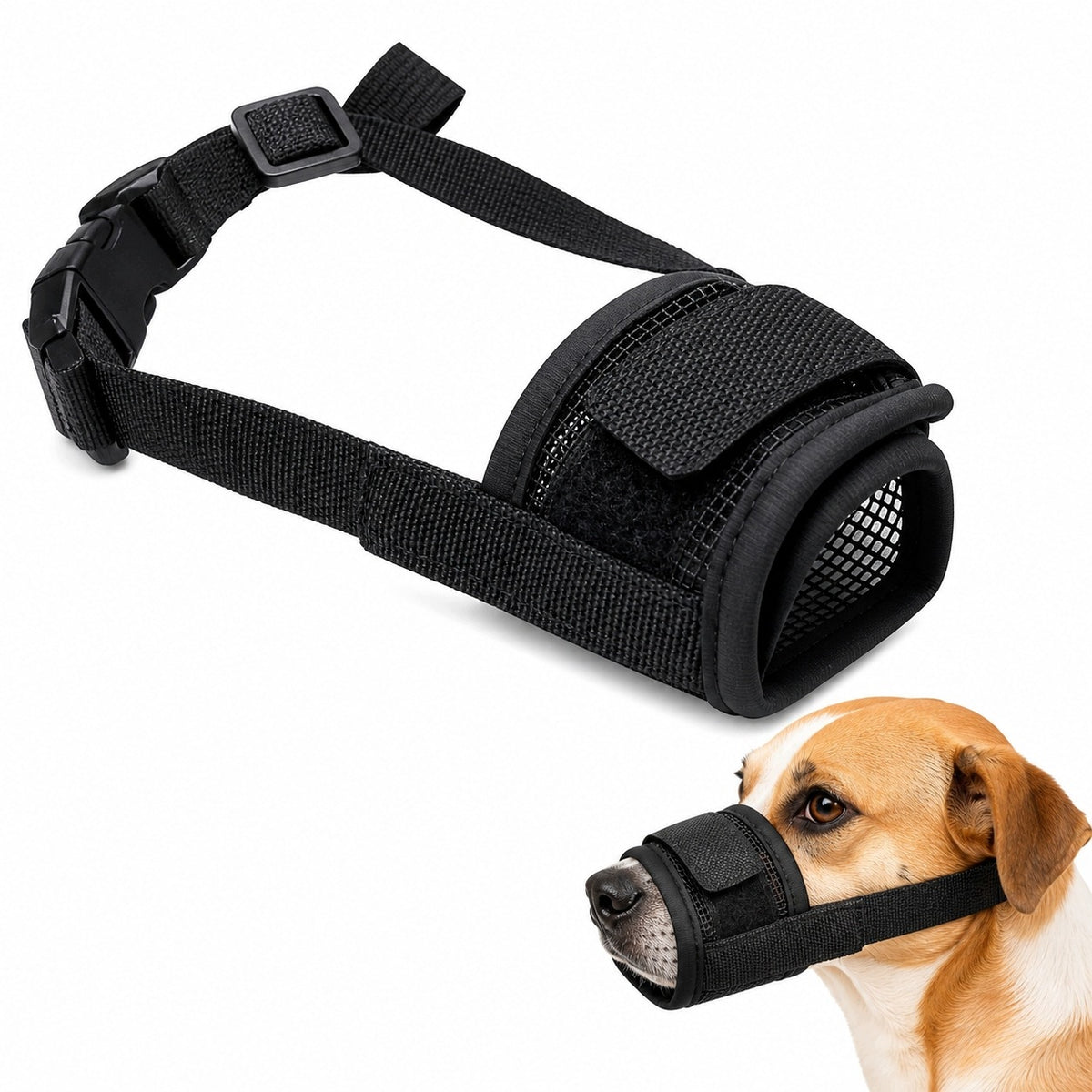 Dog muzzle material adjustable breathable soft M