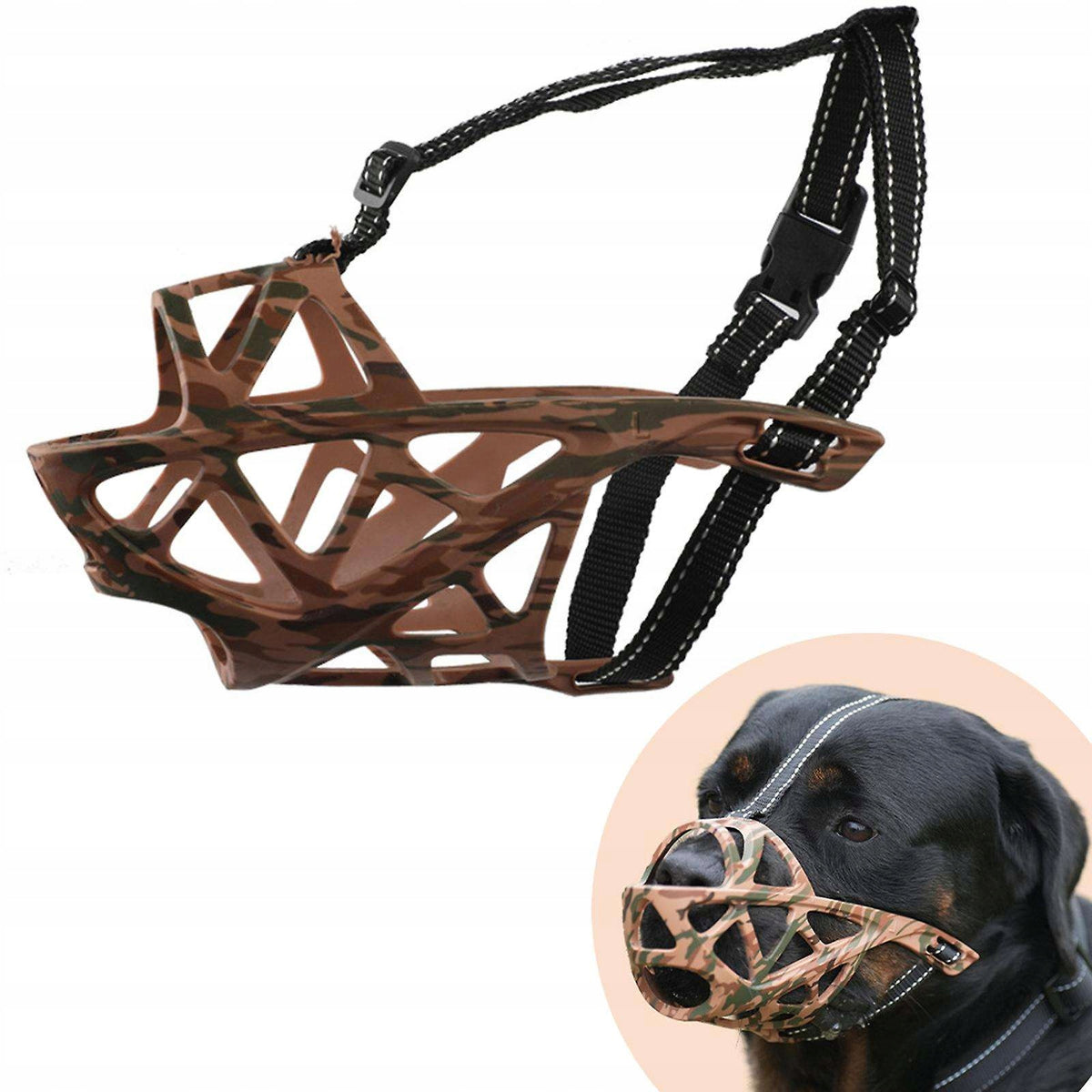Dog muzzle physiological flexible silicone light brown camo r. L