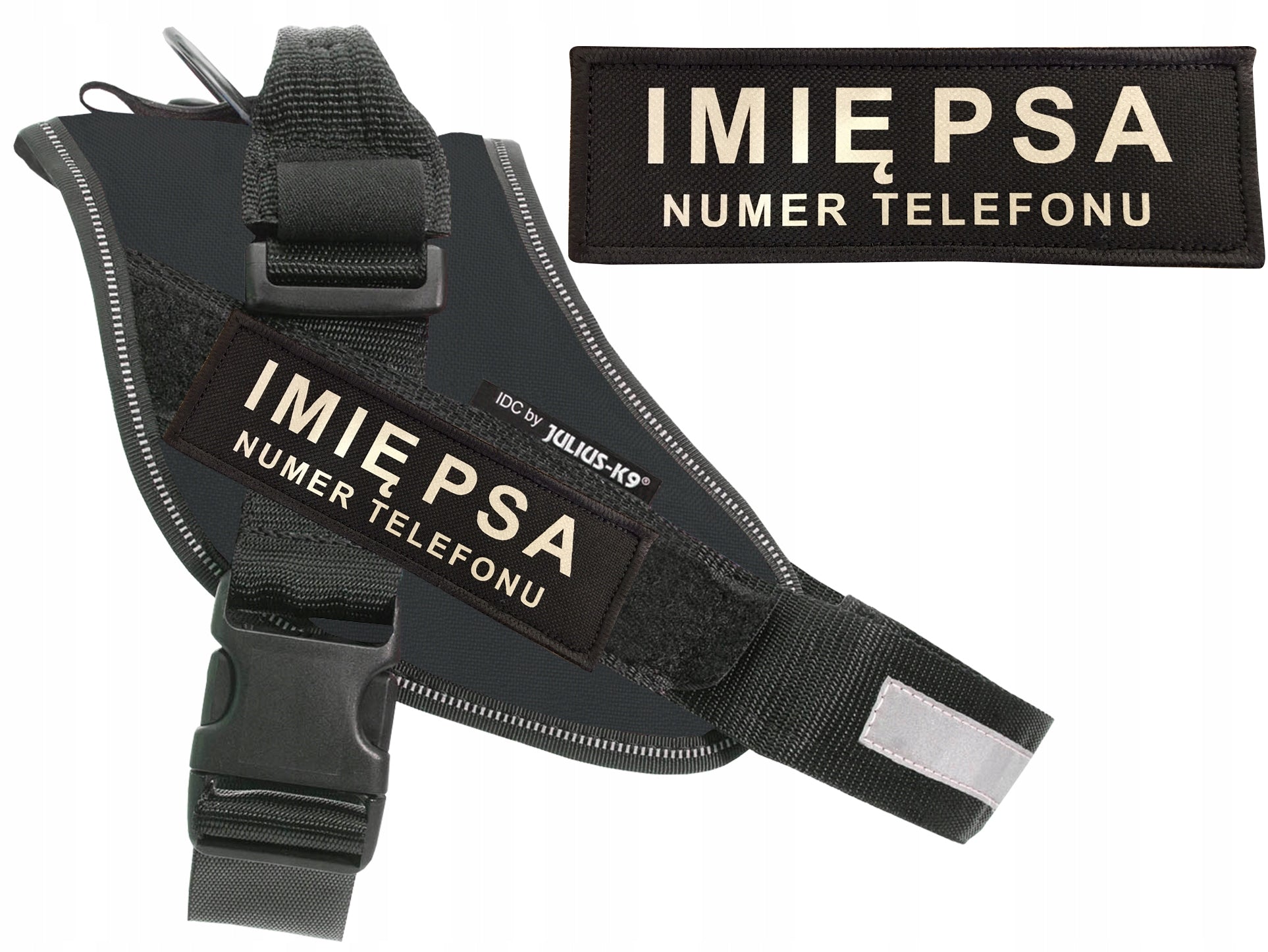 Dog name on patch, reflective overlay for harness Julius 11x3cm