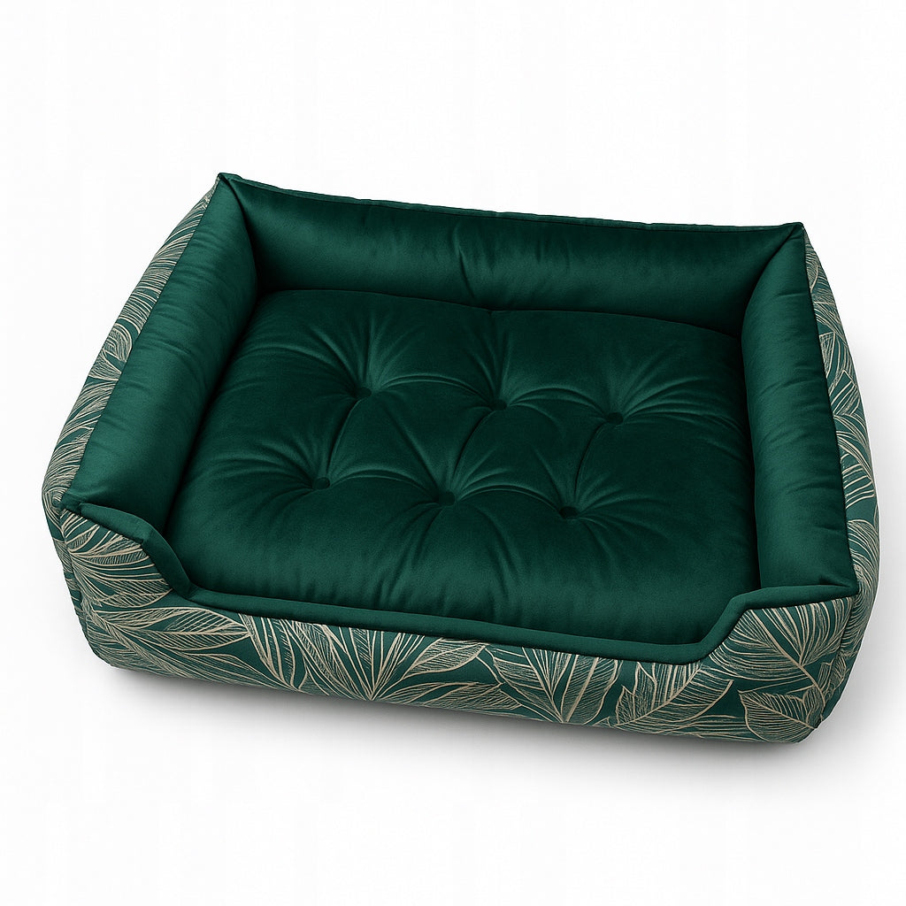 Dog or cat bed M 50x65cm waterproof couch with velour green